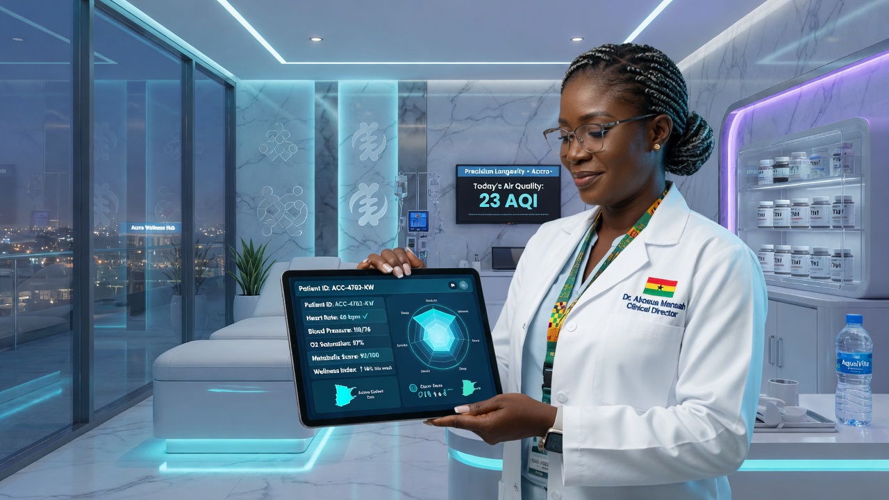 Ghanaian clinician with tablet